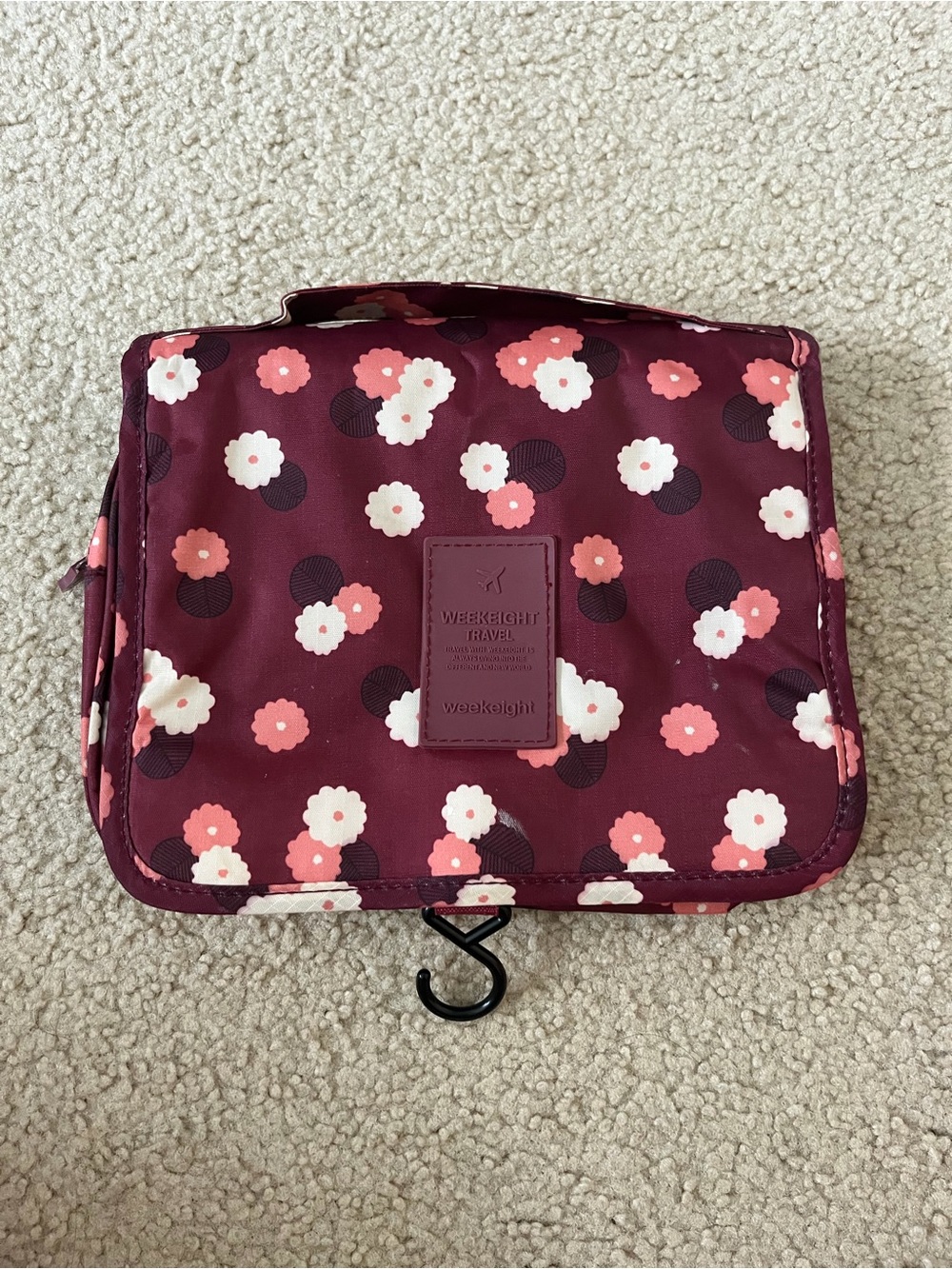 Floral Hanging Travel Toiletry Bag - Burgundy Pink